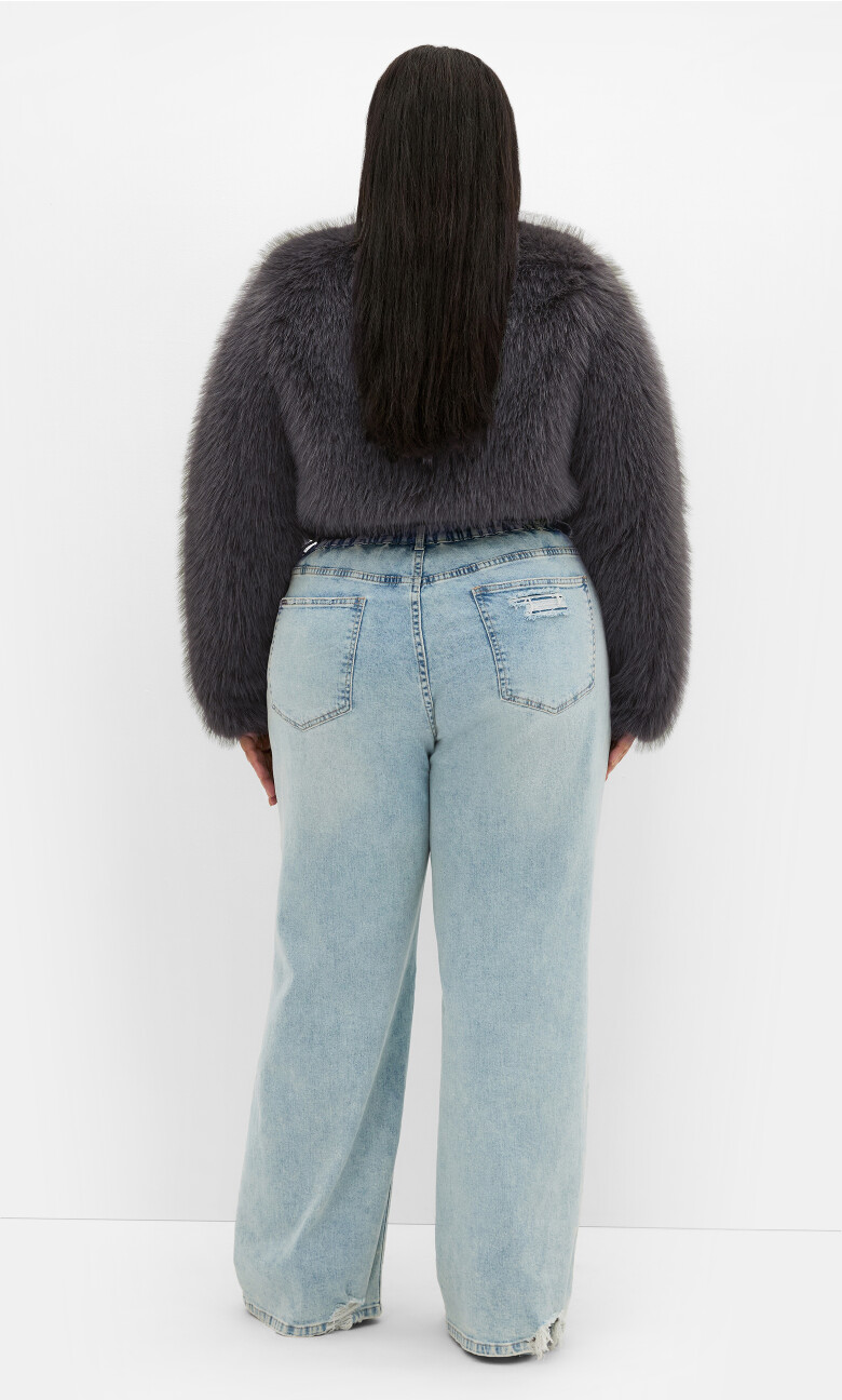 Angelica Faux Fur Crop Jacket - slate