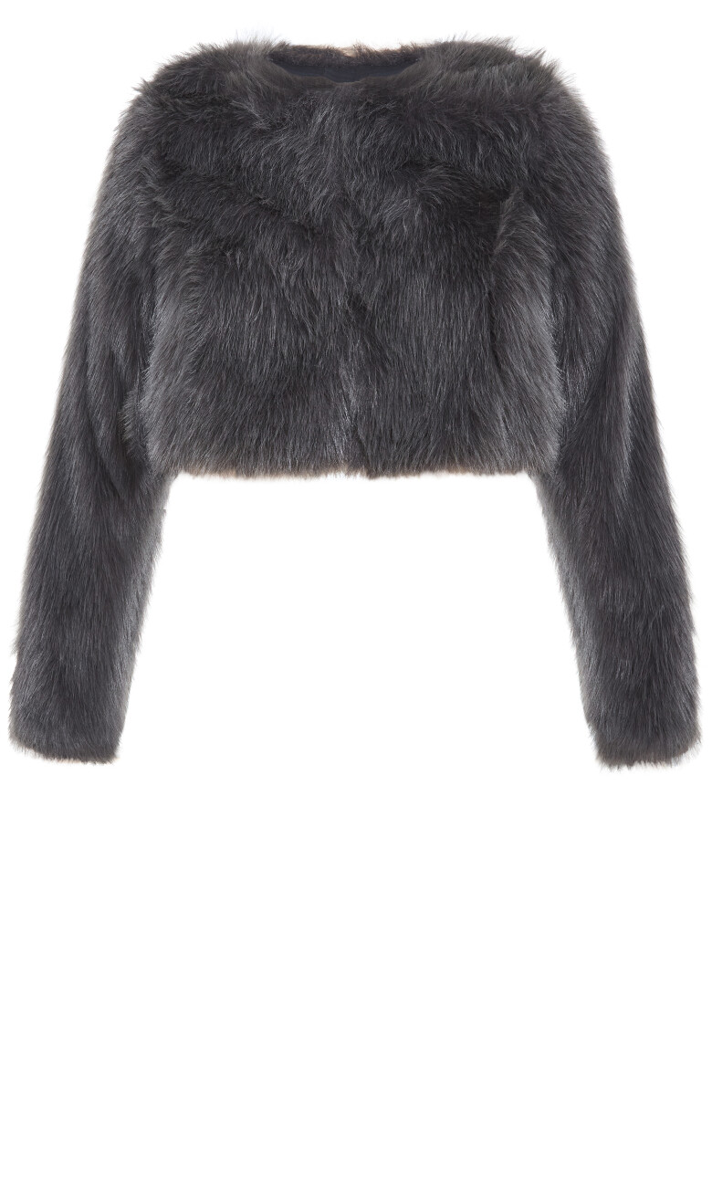Angelica Faux Fur Crop Jacket - slate