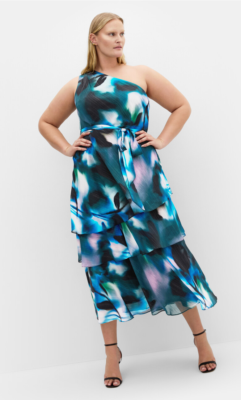 Plus Size Rendezvous One Shoulder Maxi Dress - Deep Ocean