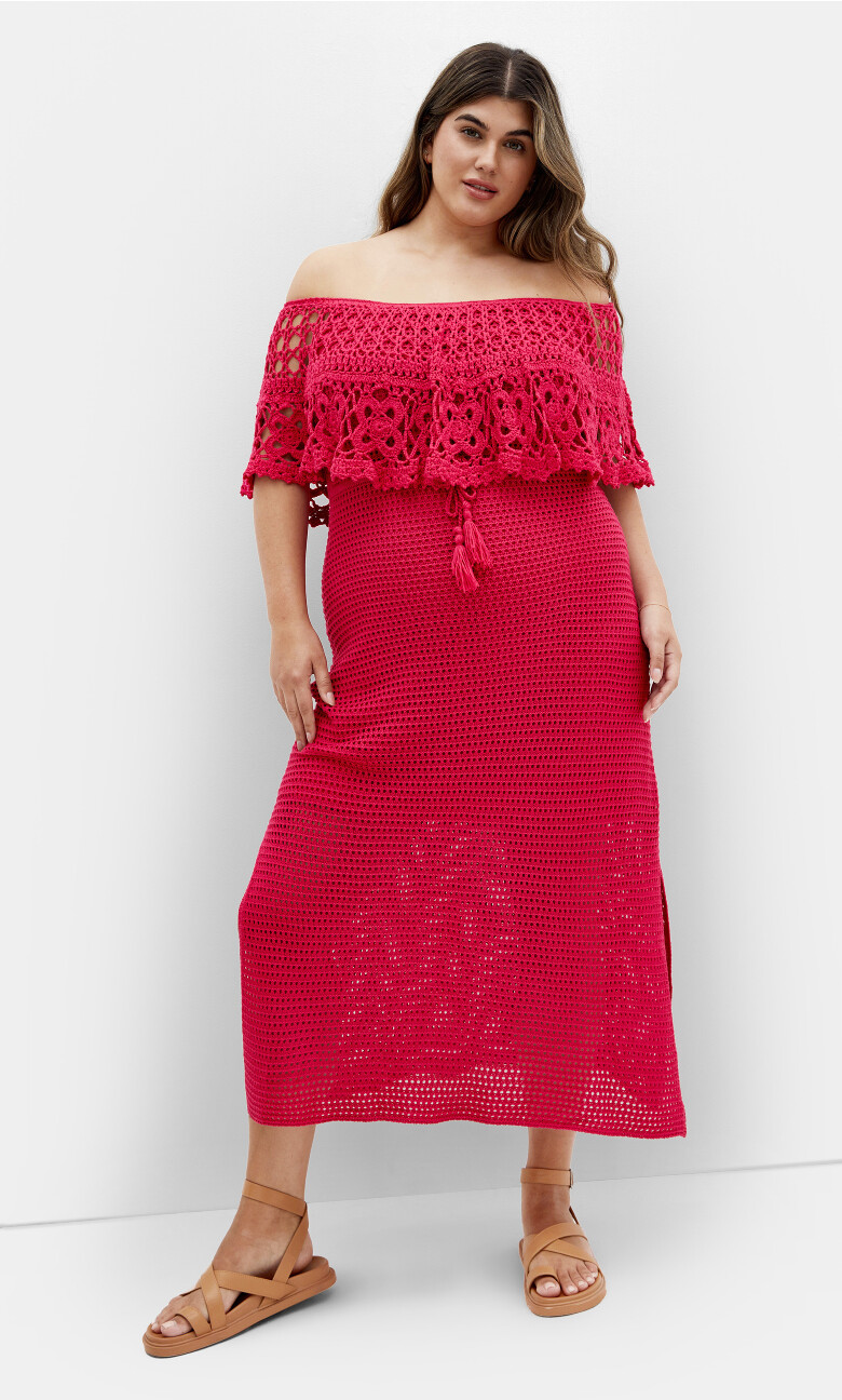 Callie Crochet Maxi Dress - raspberry
