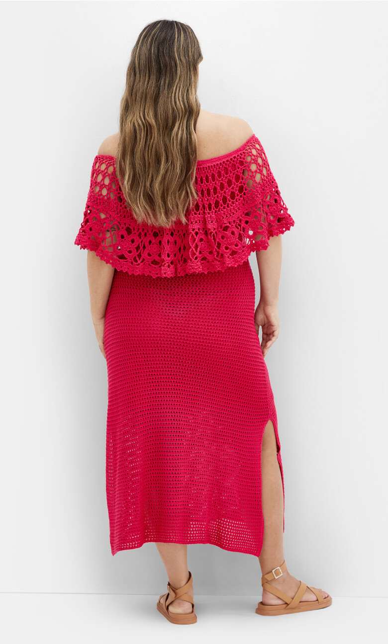 Callie Crochet Maxi Dress - raspberry