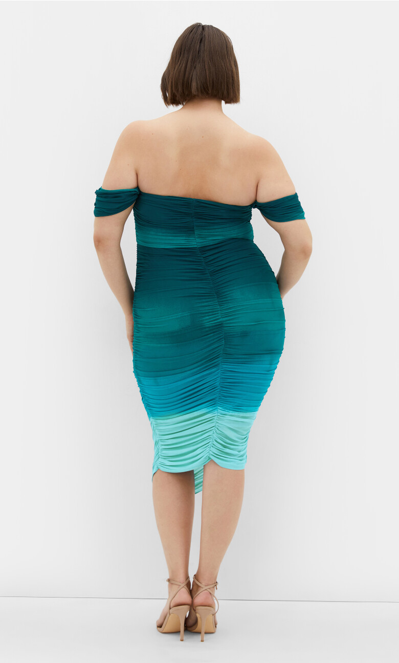 Alyssa Print Ruched Midi Dress - sea ombre