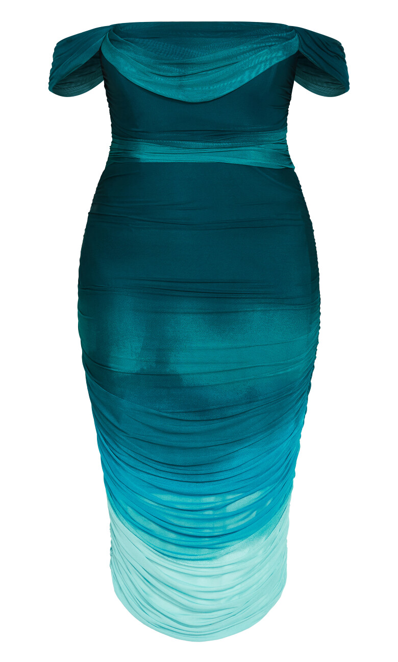 Alyssa Print Ruched Midi Dress - sea ombre