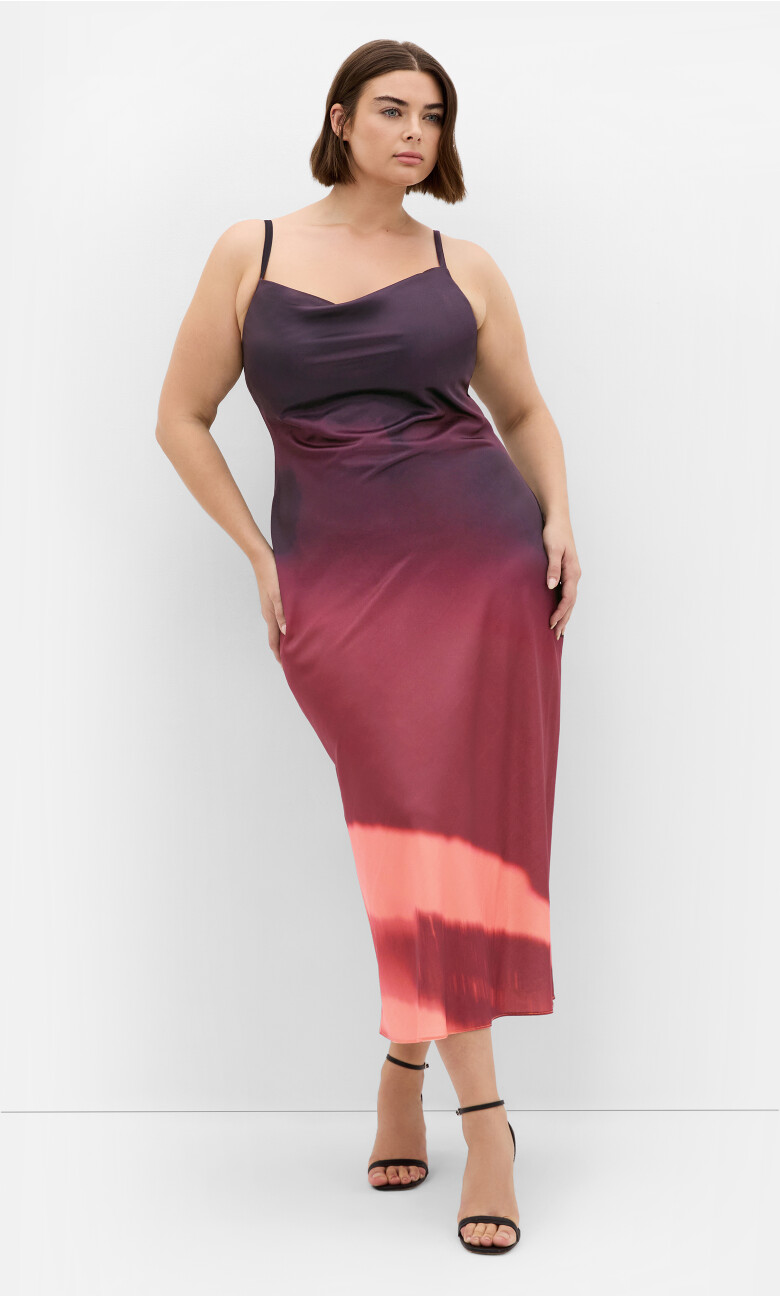 Plus Size Ombre Cowl Dress - choc multi 
