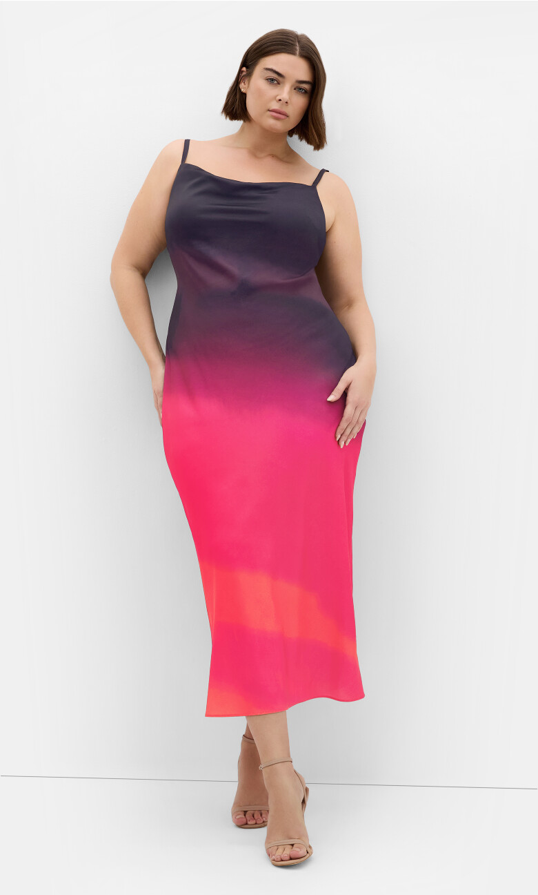 Plus Size Ombre Cowl Dress - berry multi