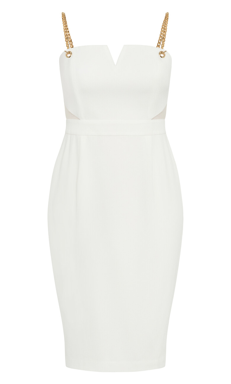 Ann Chain Notched V Neck Dress - ivory