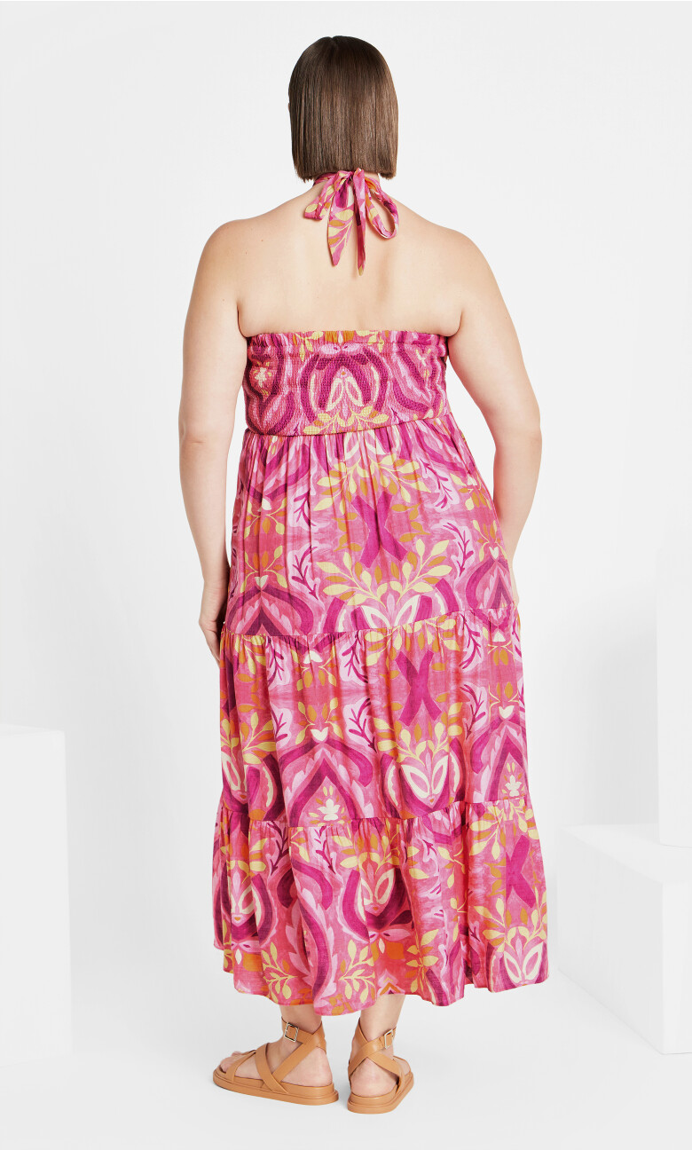 Dallas Halter Tier Print Maxi Dress - pink