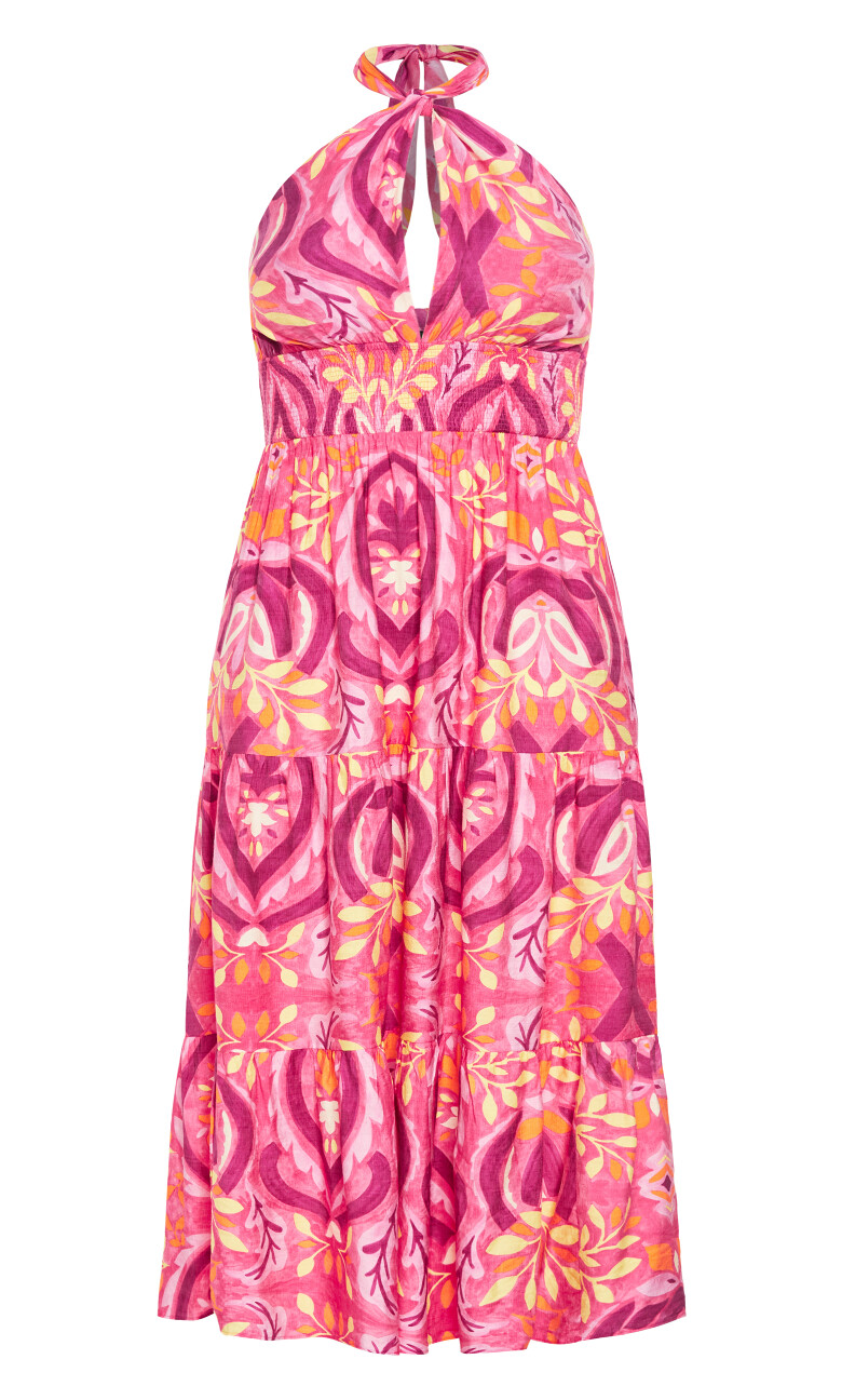 Dallas Halter Tier Print Maxi Dress - pink