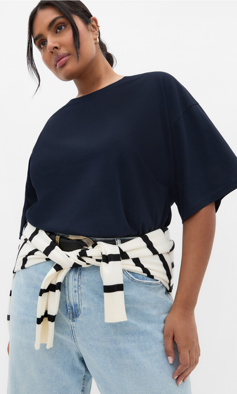 Oversized Crew Neck Tee - navy