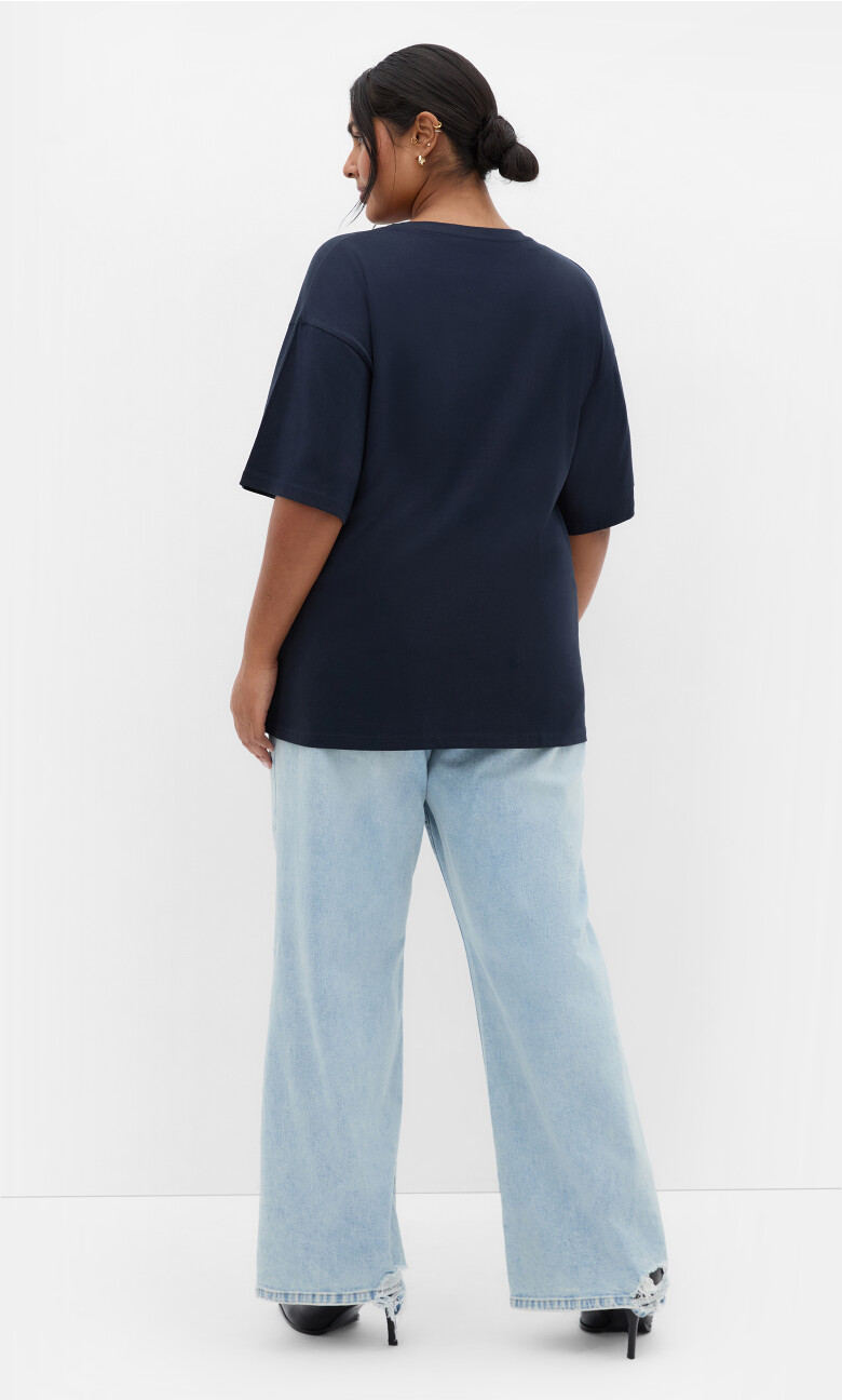 Oversized Crew Neck Tee - navy