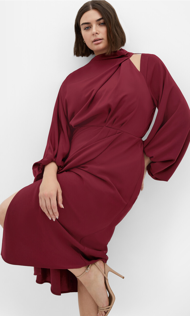 Jaylee Sleeved Dress - burgundy