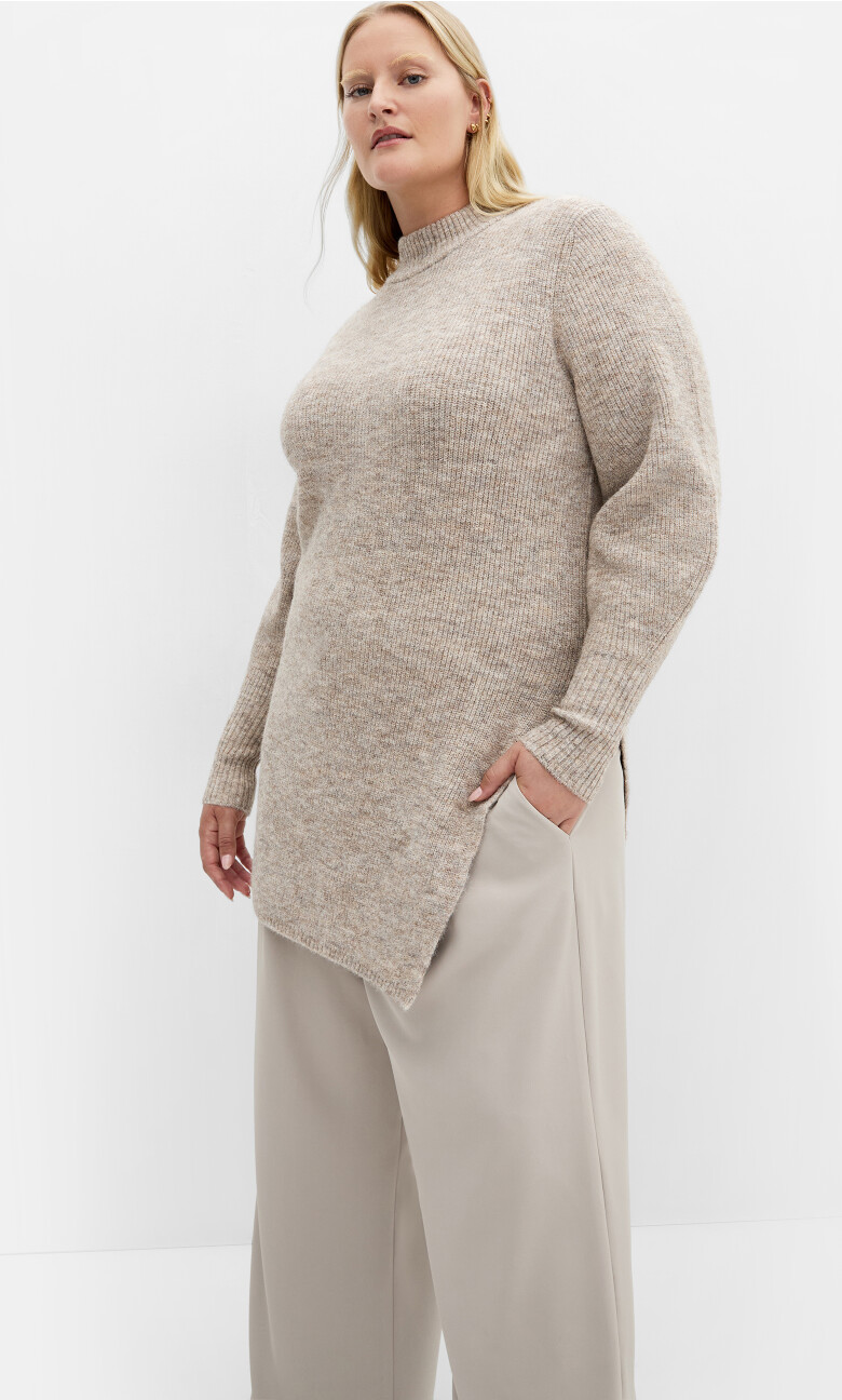 Plus Size Jumper Longline Split - Taupe