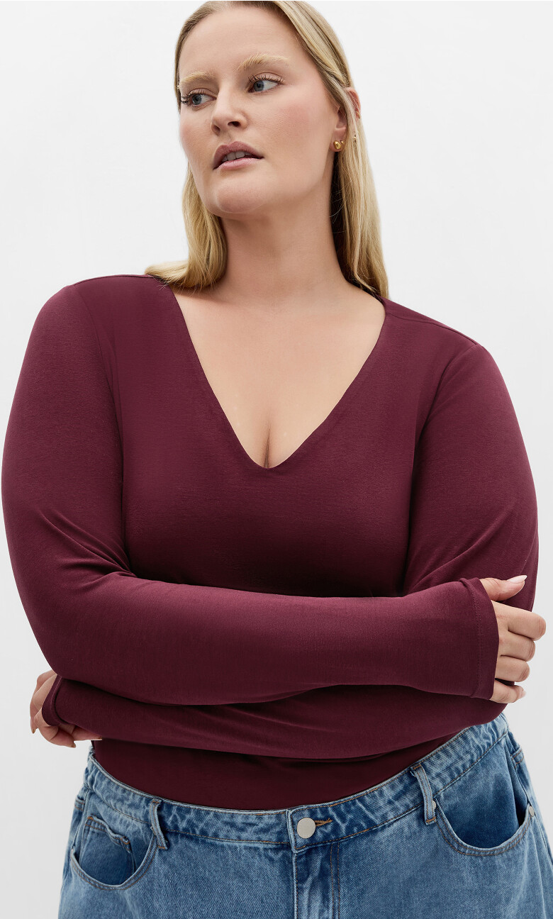 Annie V Neck Top - bordeaux