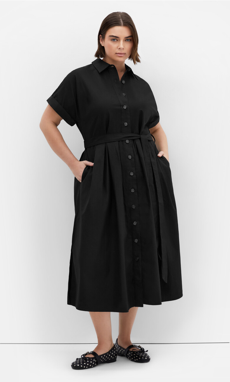 Plus Size Elly Collared Shirt Dress - Black