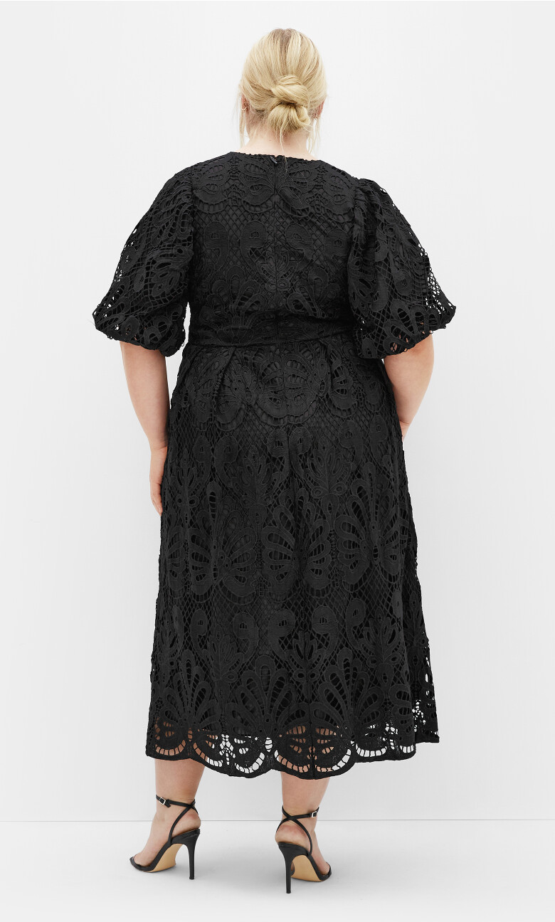 Kylee Embroidered Midi Dress - black