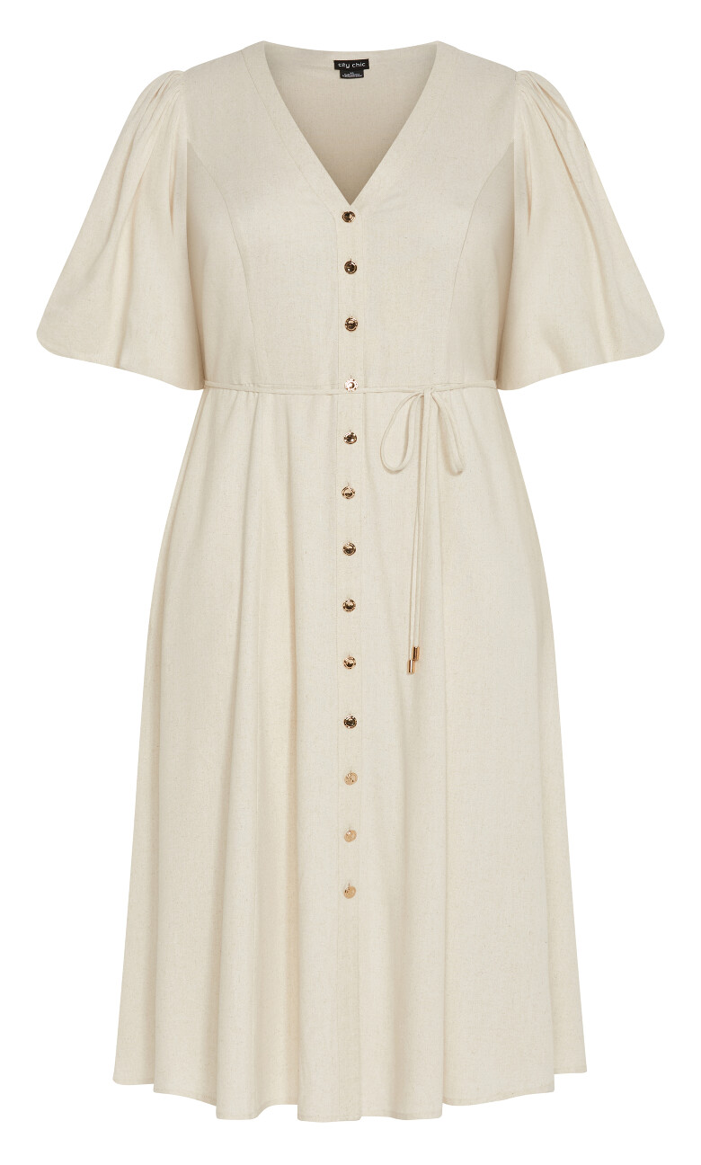 Dahlia V Neck Button Dress - natural