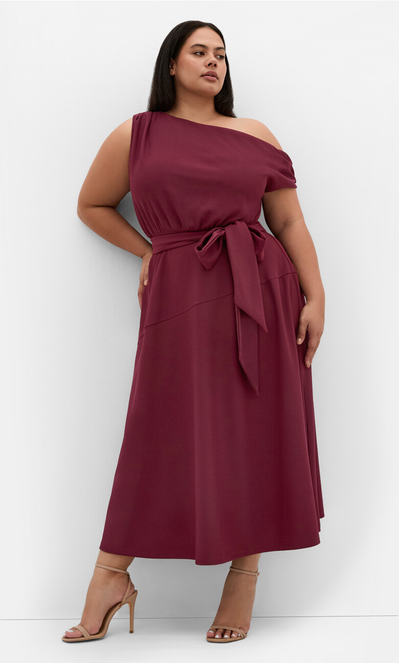 Plus Size Kate Off Shoulder Midi Dress - dark cherry