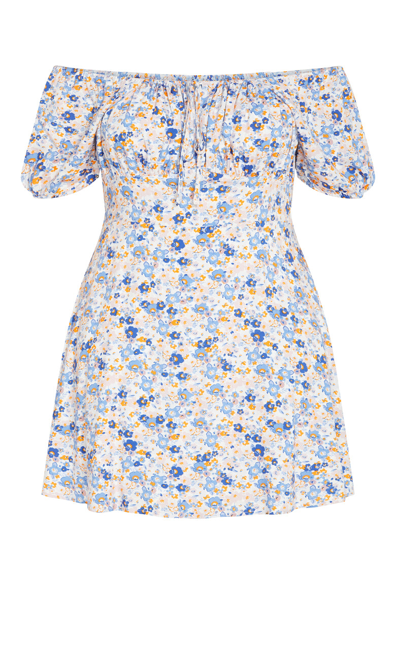 Abbie Short Sleeve Print Mini Dress - bluebell