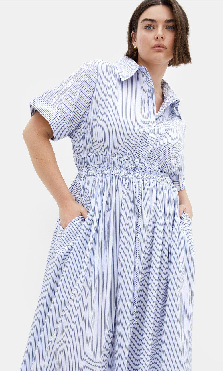 Lana Stripe Shirt Dress - white