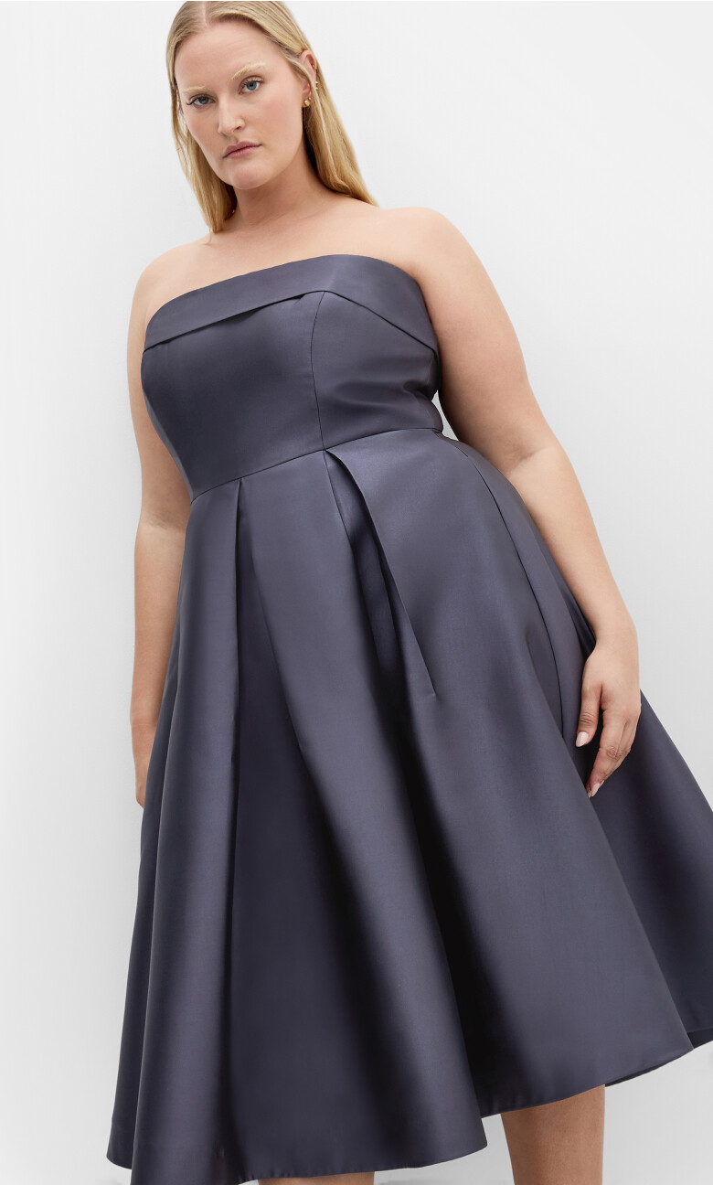 Plus Size Tiffany Strapless Midi Dress - Slate