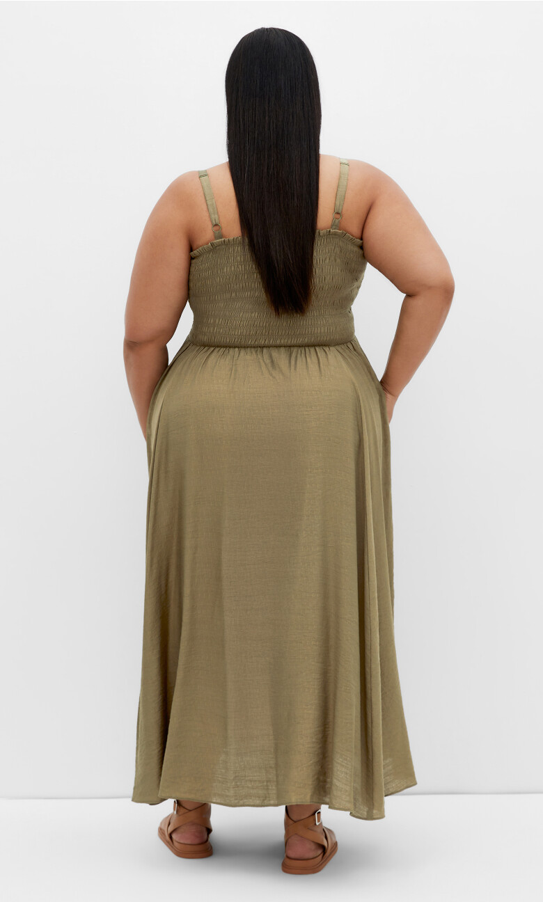 Maui Shirred Maxi Dress - khaki