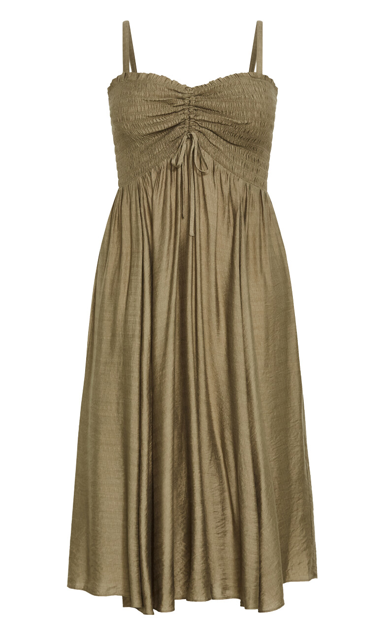 Maui Shirred Maxi Dress - khaki