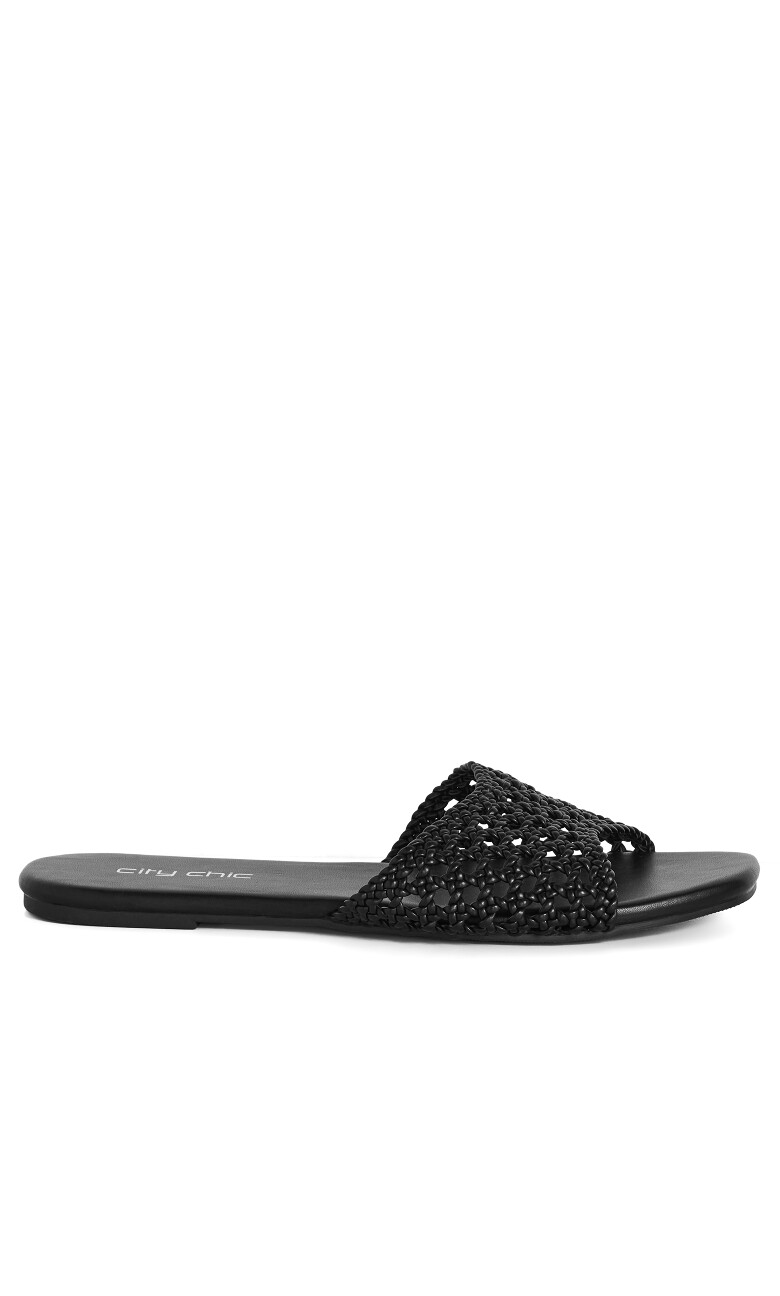 WIDE FIT Weave Flat Slide - black