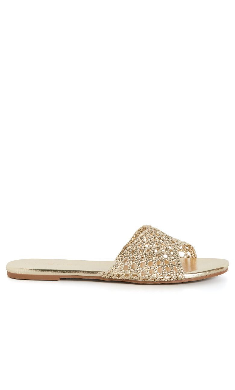 WIDE FIT Weave Flat Slide - gold