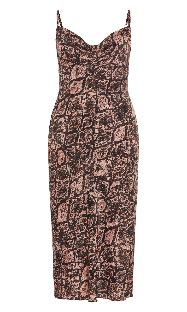 Kyra Snake Print Slip Dress - sepia