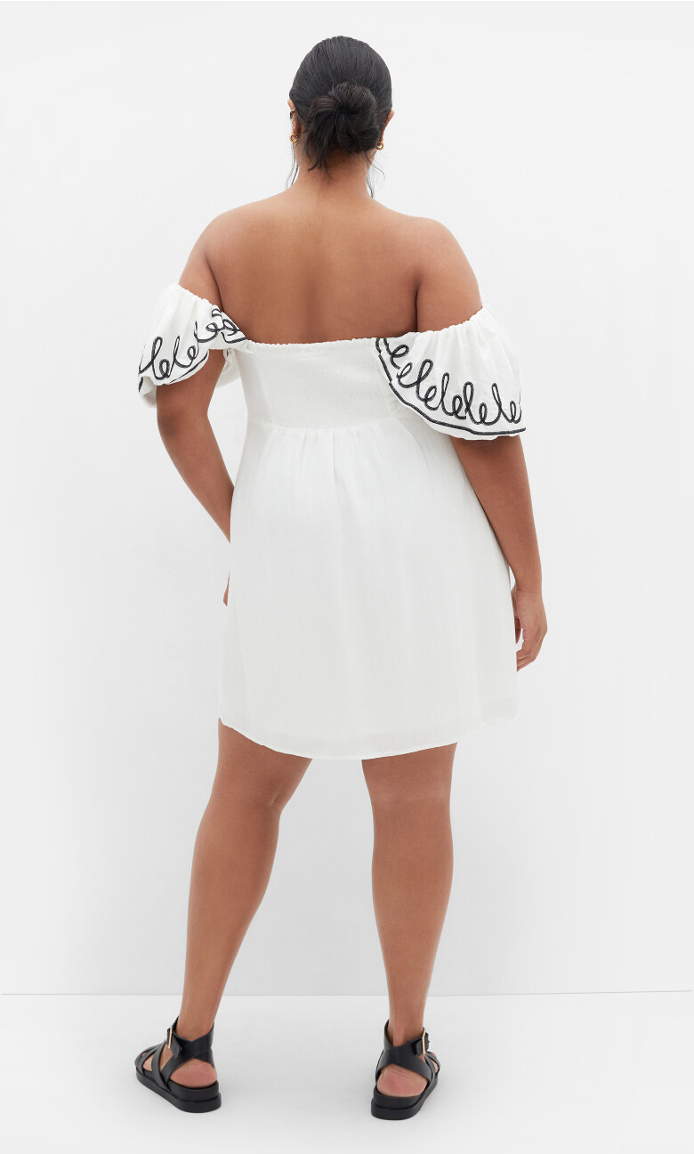 Hana Ruffle Embroidered Dress - ivory