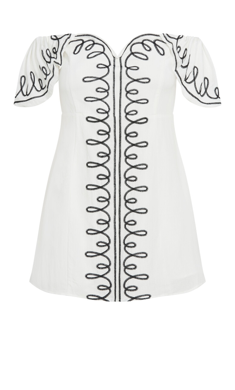 Hana Ruffle Embroidered Dress - ivory