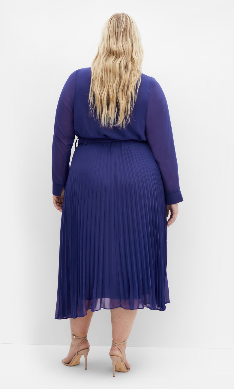 Angel Plain Faux Wrap Pleat Dress - ink