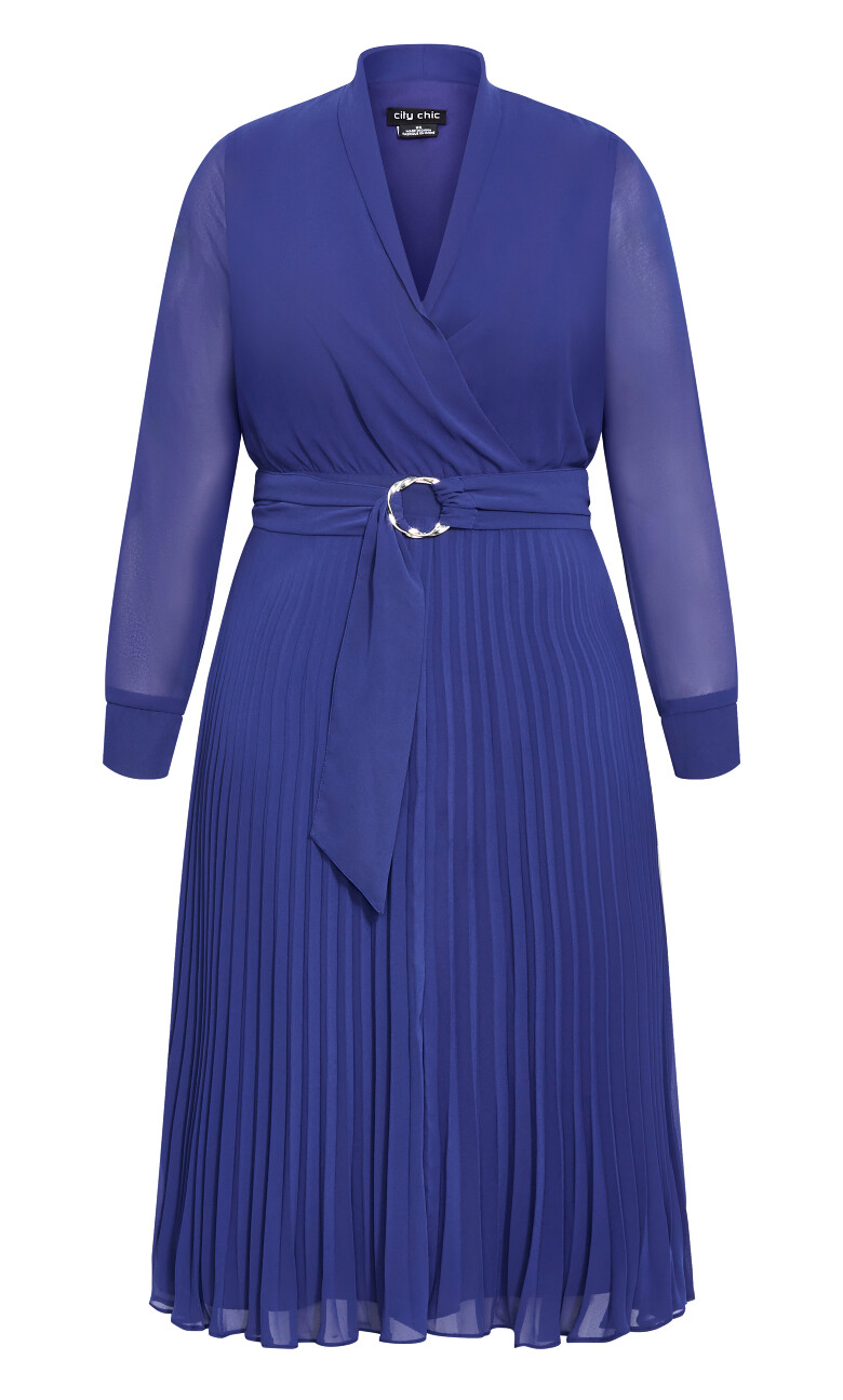 Angel Plain Faux Wrap Pleat Dress - ink