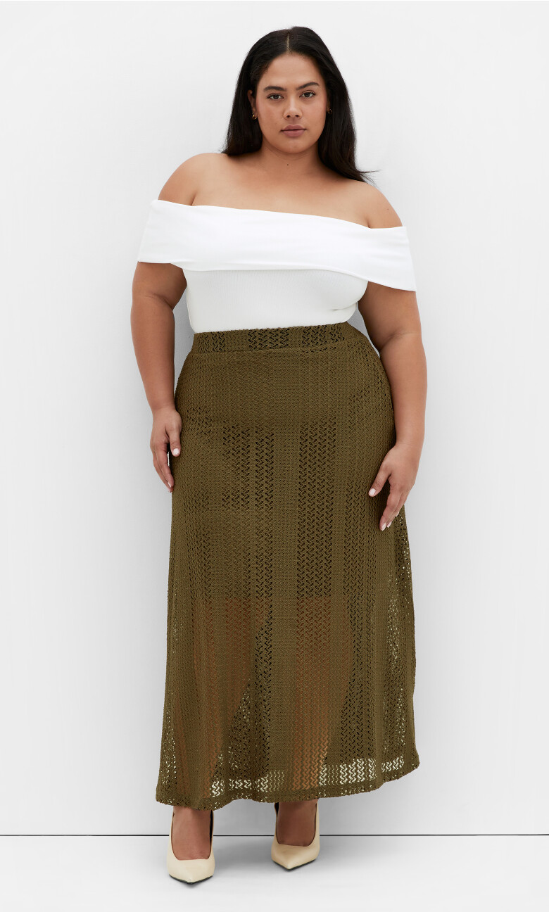Crochet Maxi Skirt - khaki