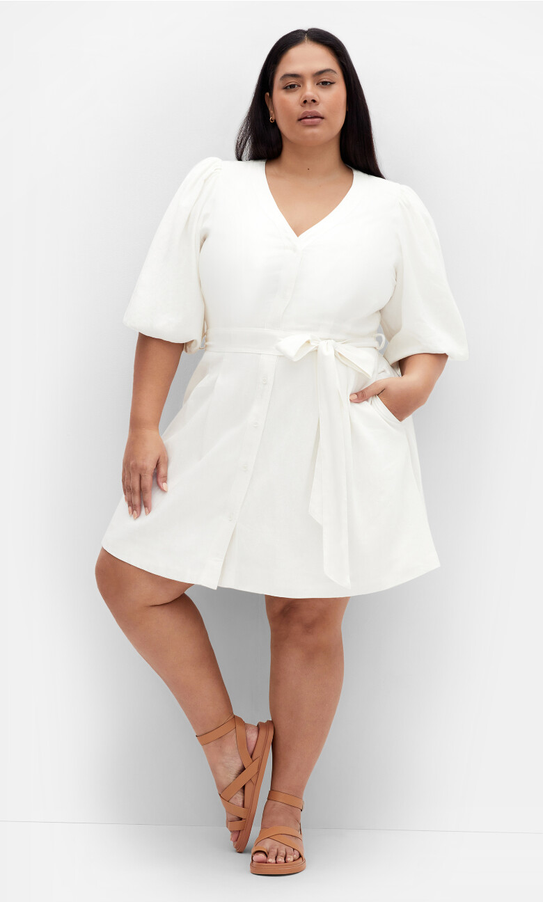 Lori Lined Linen Short Dress - ivory