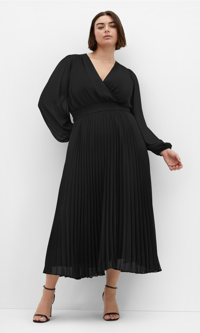 Finley Sheer Pleat Dress - black