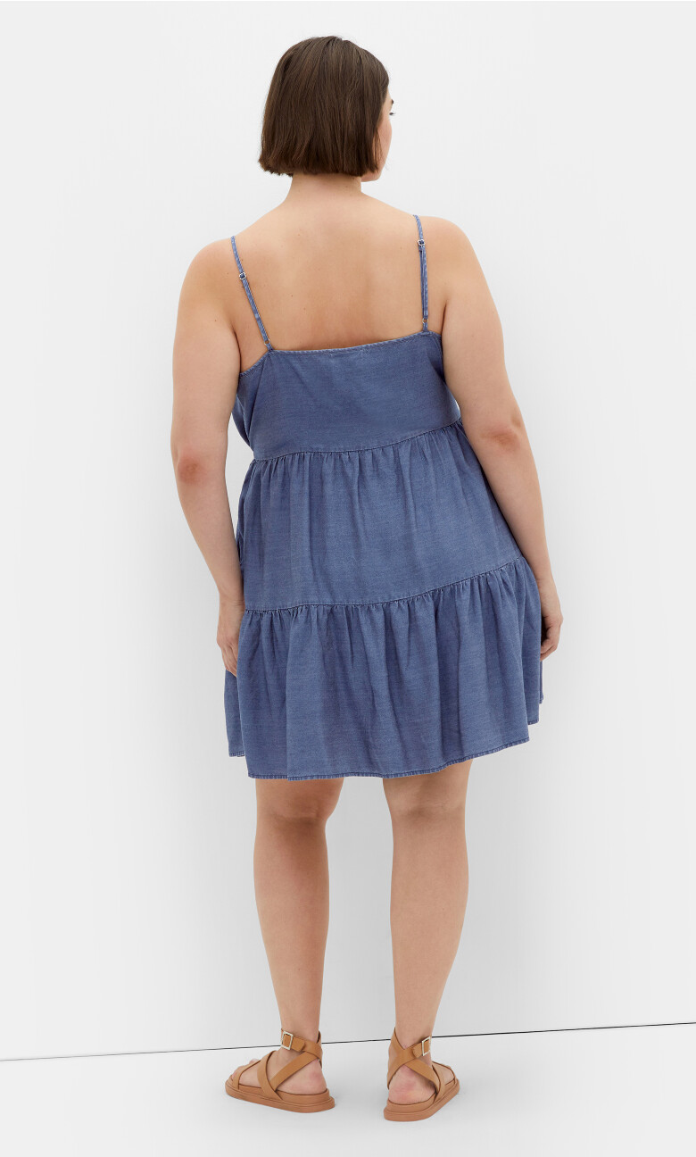 Sweet Tiers Mini Dress - mid denim