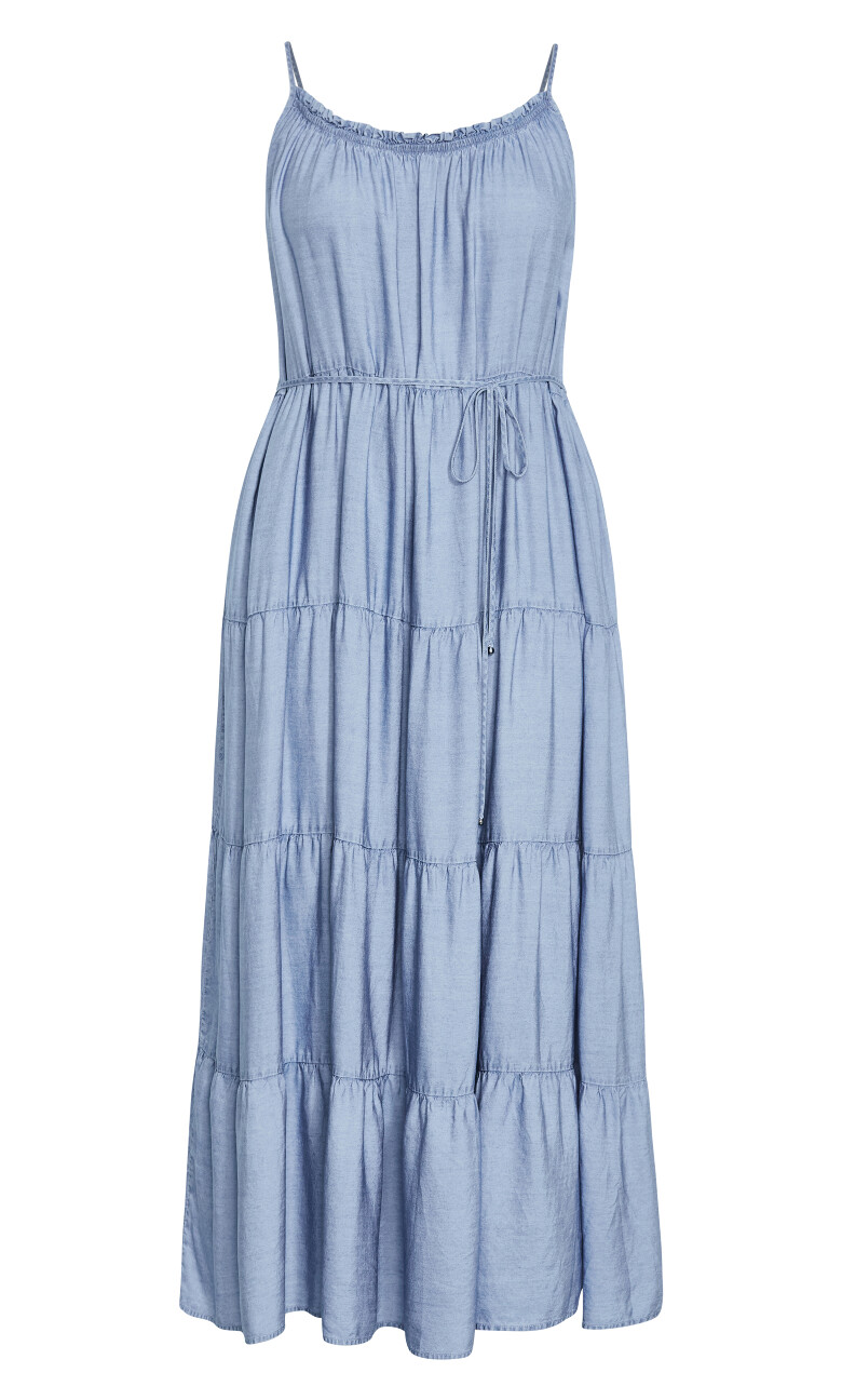 Island Tier Frill Maxi Dress - light wash