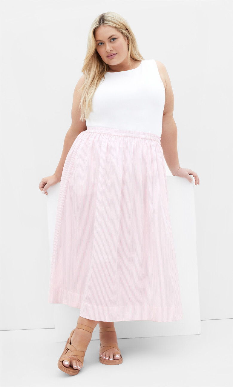 Catalina Stripe Cotton Skirt - pink