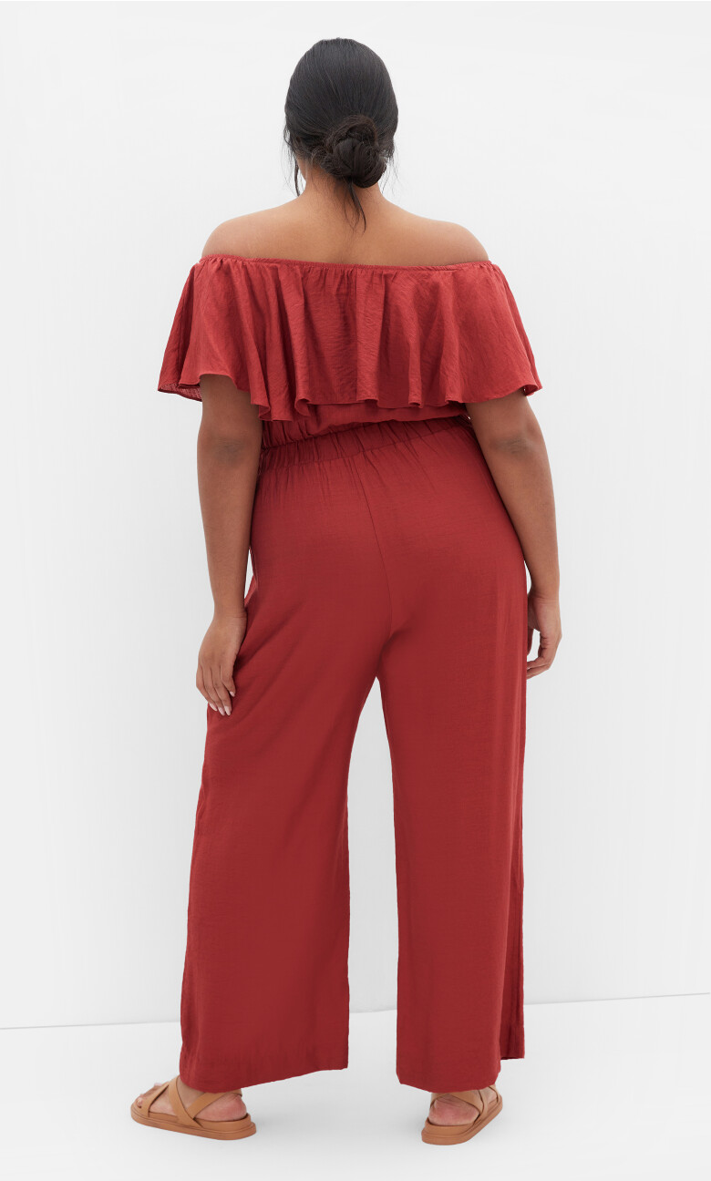Serene Off Shoulder Ruffle Jumpsuit - sienna
