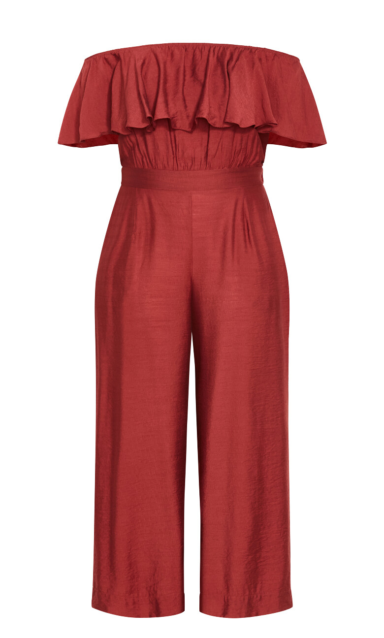 Serene Off Shoulder Ruffle Jumpsuit - sienna