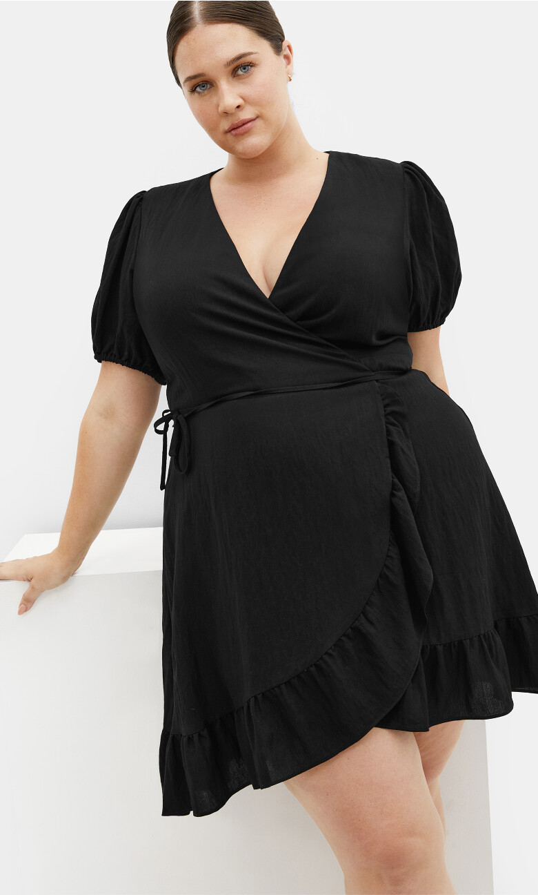 Selena Wrap Mini Dress - black