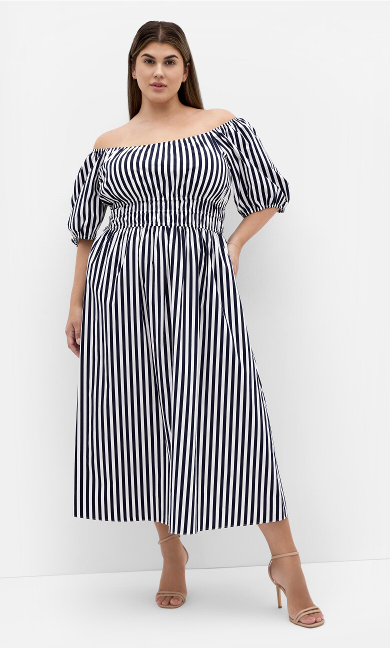 Plus Size Adelynn Stripe Midi Dress - White