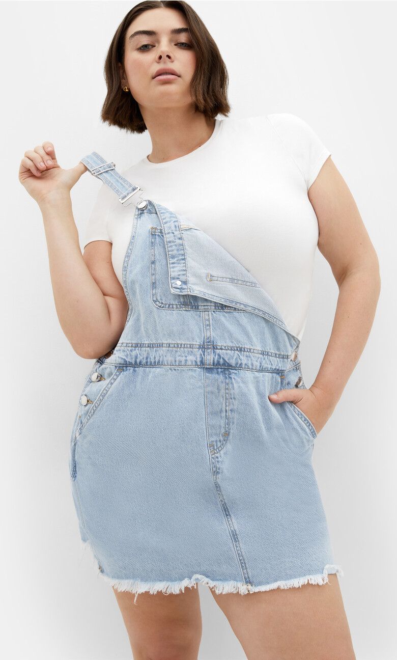 Pinny Pinafore Short Dress - mid denim