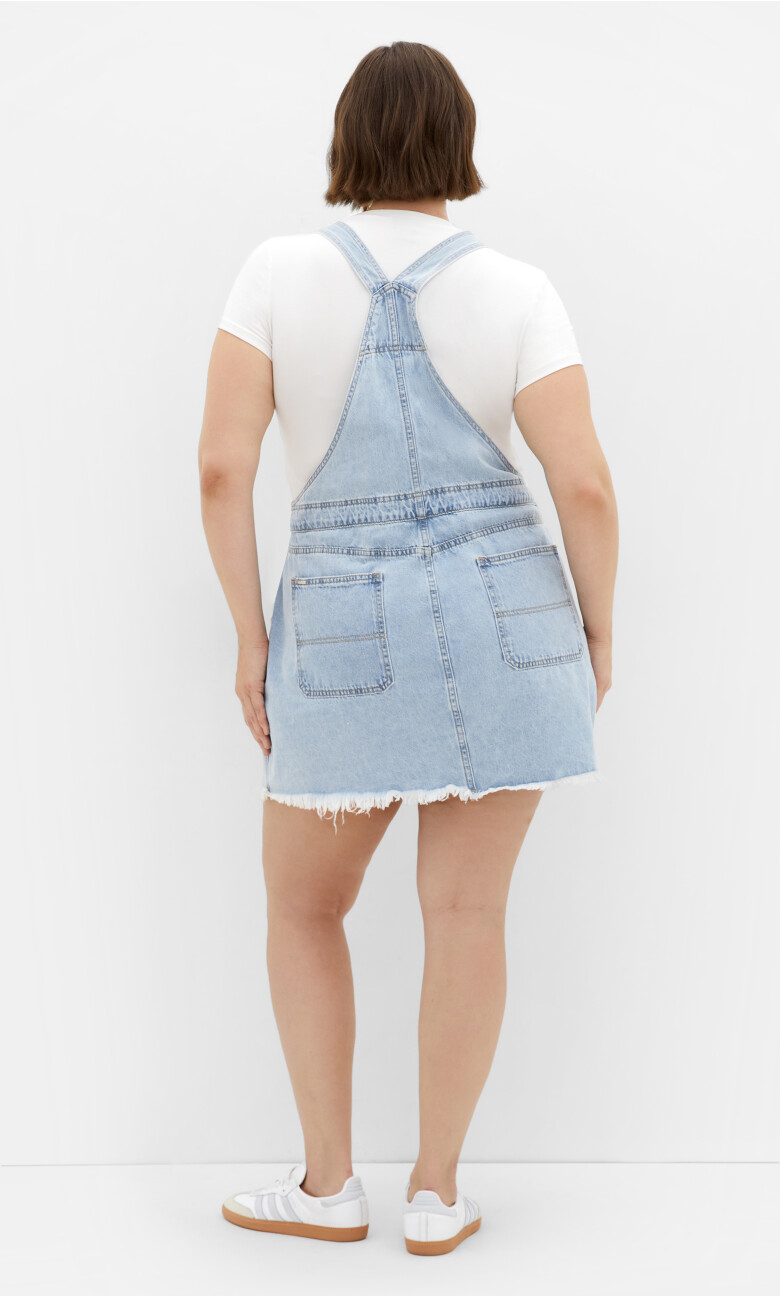 Pinny Pinafore Short Dress - mid denim