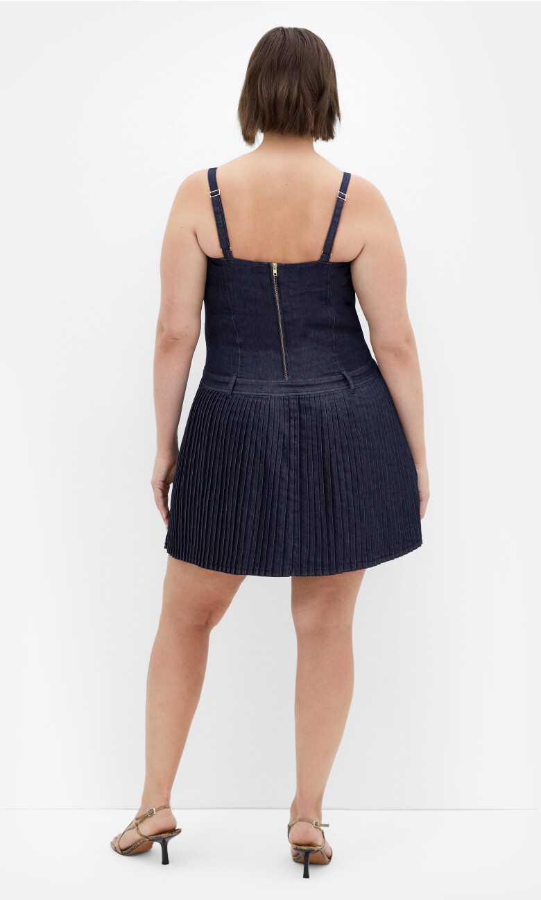 Skye Pleat Mini Dress - dark denim