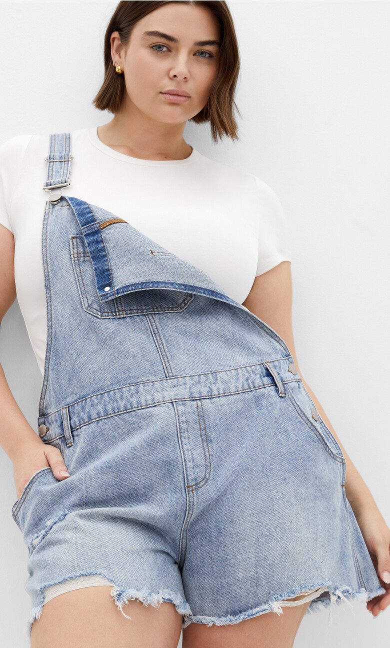 Rip Overall Short - light denim