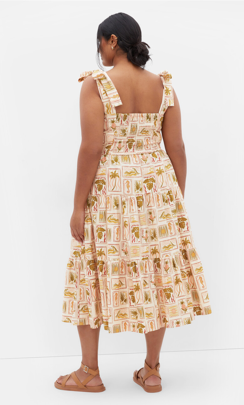 Leila Tropics Print Midi Dress - sand