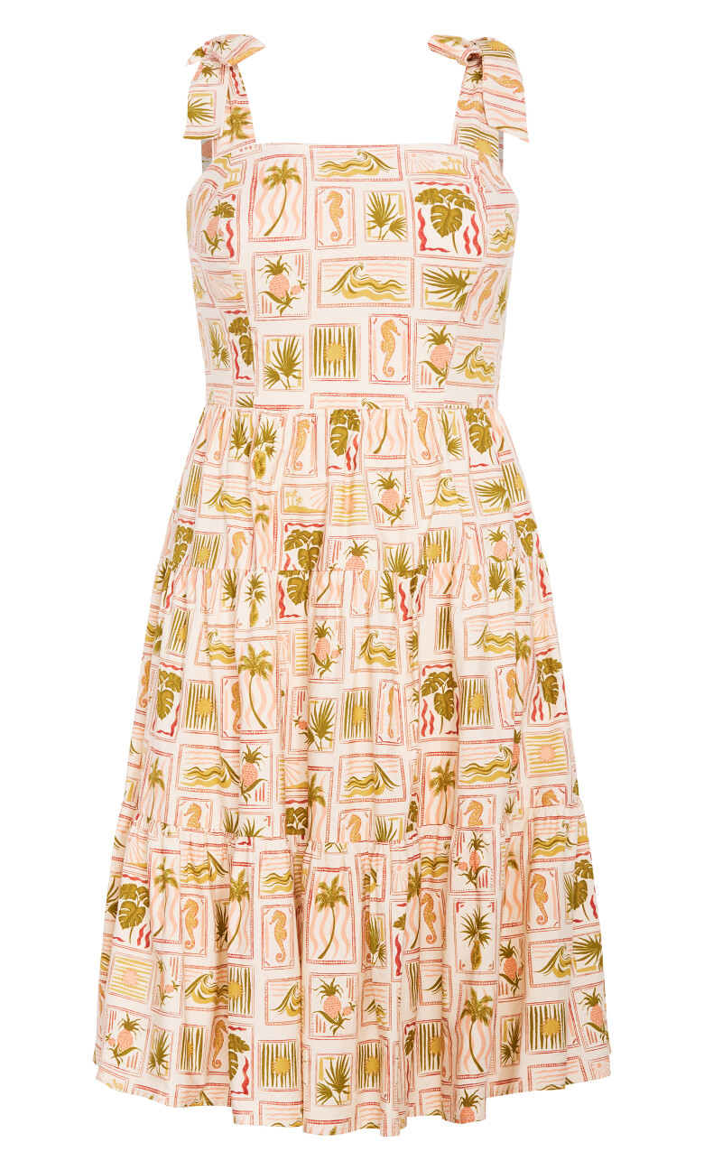 Leila Tropics Print Midi Dress - sand