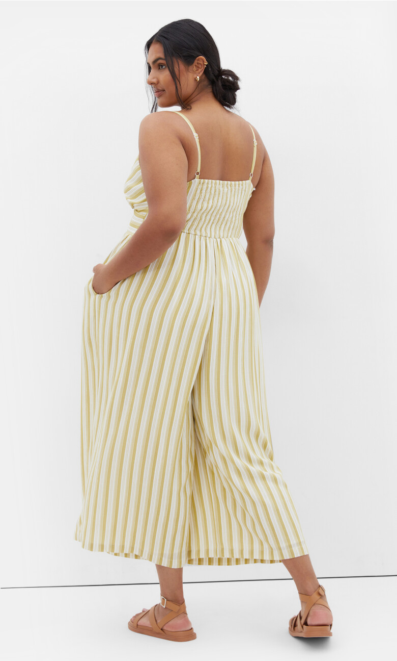Lara Strap Stripe Jumpsuit - khaki